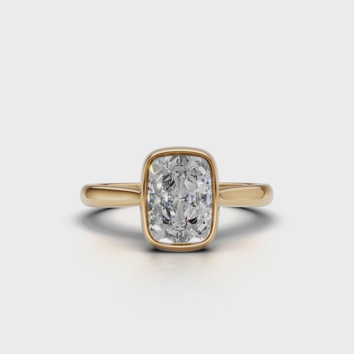 Roya Elongated Cushion Cut Lab Created Diamond Bezel Engagement Ring