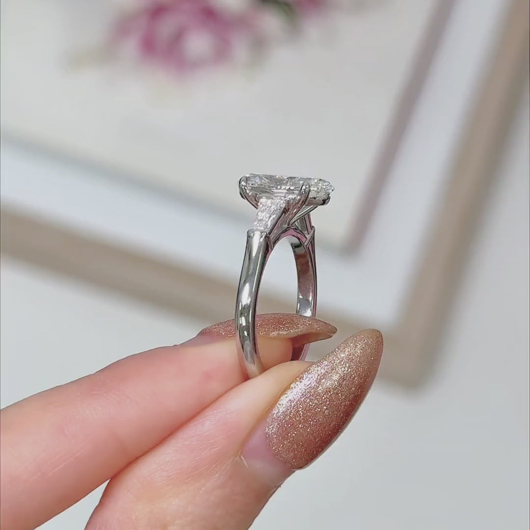 Ready to Ship Marilyn 3ct D/VVS2 Oval Lab-Created Diamond Engagement Ring in Platinum