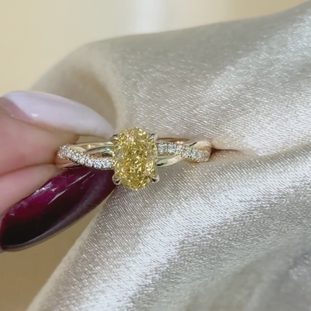 Ready to Ship  Claudia 1.01ct Oval Vivid Fancy Yellow Lab Diamond VS1  Engagement Ring in 14K Yellow Gold