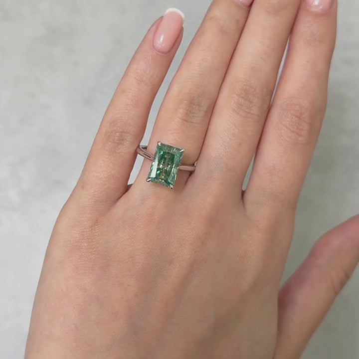 Ready to Ship  5.3ct Aqua-Teal Radiant Moissanite Engagement Ring
