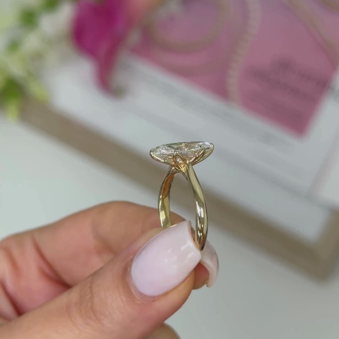 Ready to Ship Mary 3.06ct E/VVS2 Elongated Oval Lab-Created Diamond Engagement Ring in 14k Yellow Gold