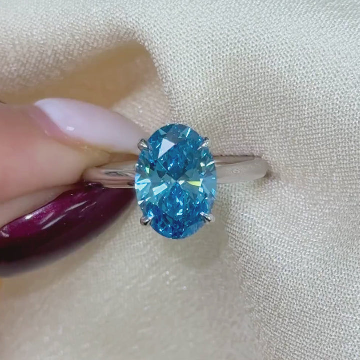 Ready to Ship  3.01ct Fancy Vivid Blue VS1 Oval Lab Diamond Engagement Ring in 14K White Gold