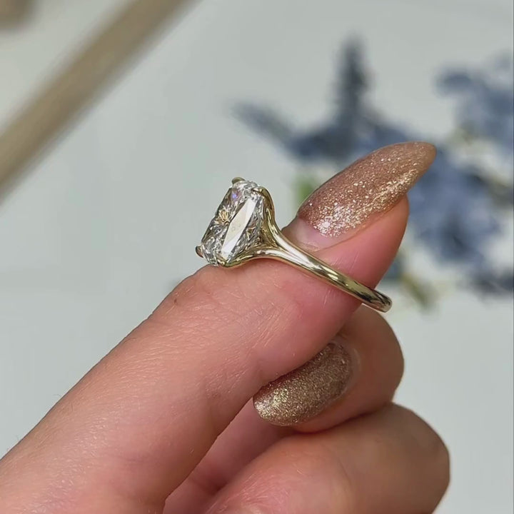 Ready to Ship Gloria 4.08ct E/VVS2 Elongated Cushion Cut Lab-Created Diamond Engagement Ring in 14k Yellow Gold