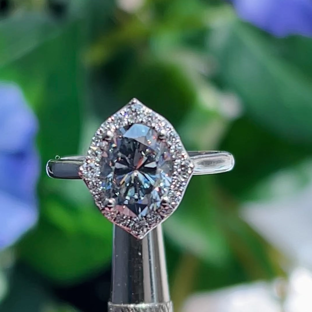 Ready to Ship  2ct. Grey Oval Moissanite Engagement Ring