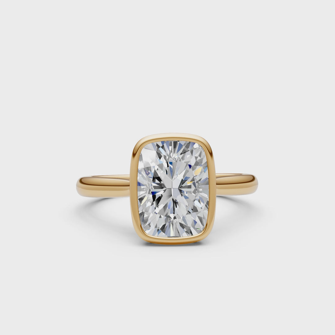 Ray Elongated Cushion Cut Lab Created Diamond Bezel Engagement Ring
