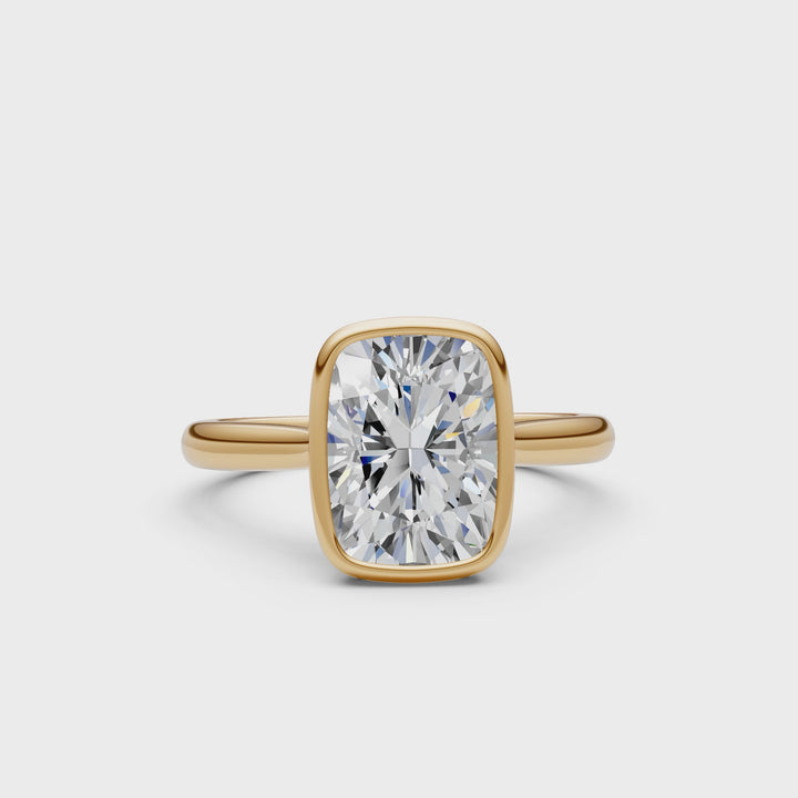 Ray Elongated Cushion Cut Lab Created Diamond Bezel Engagement Ring