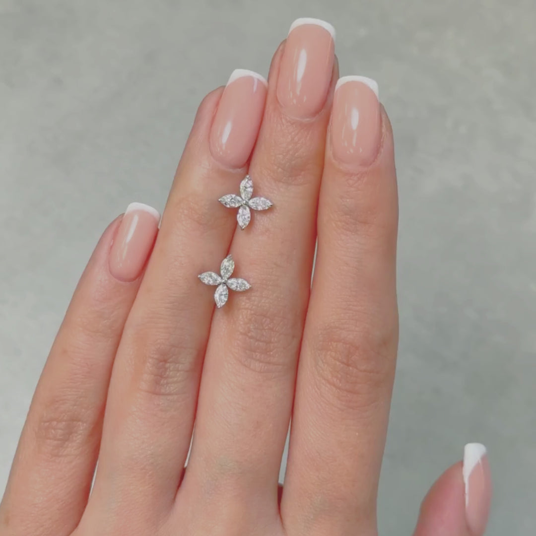 Ready to Ship  Marquise Lab Created Diamonds Stud Earrings in 14K White Gold