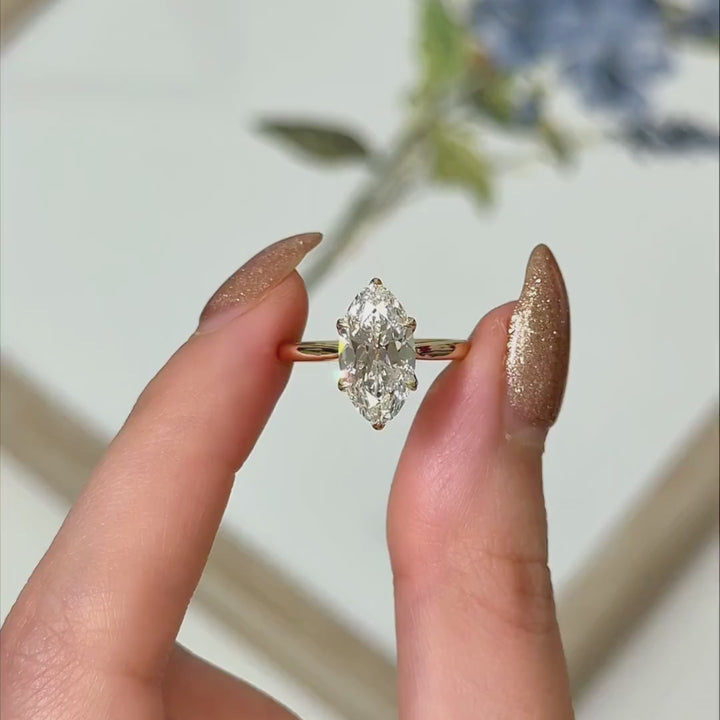 Ready to Ship Daphne 3.03ct E/VVS2 Elongated Oval(Moval) Old Mine Lab-Created Diamond Tulip Engagement Ring in 18k Yellow Gold