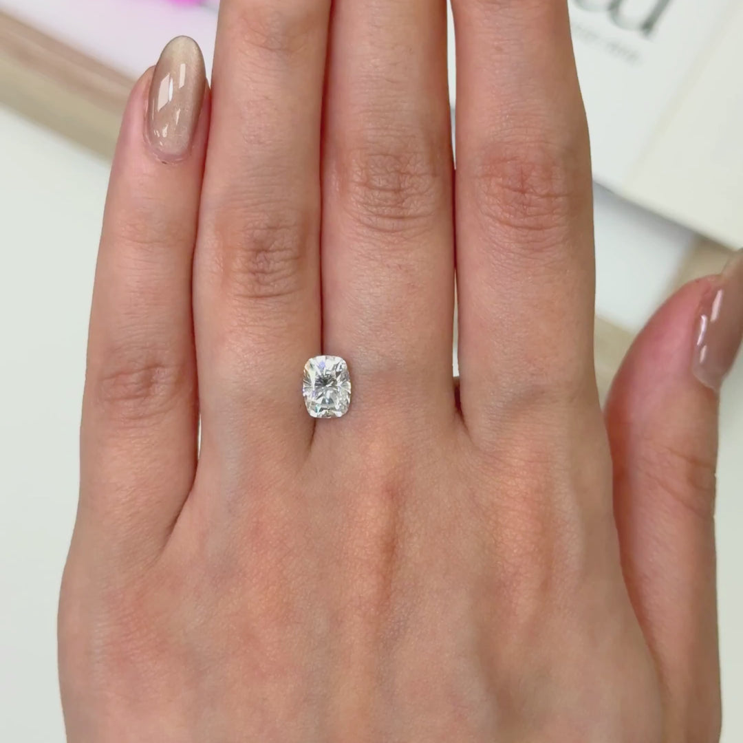 Elongated cushion cut colorless moissanite