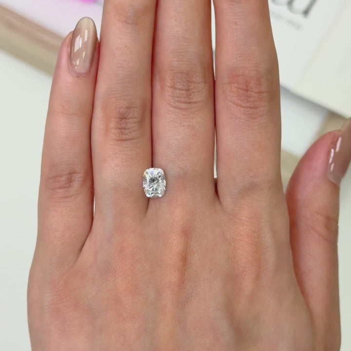 Elongated cushion cut colorless moissanite