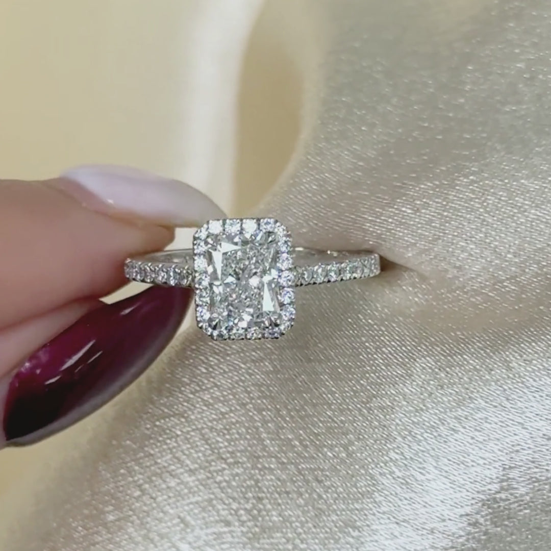 Ready to Ship  Victoria 1.03ct E/VVS2 Radiant Lab-Created Diamond Engagement Ring