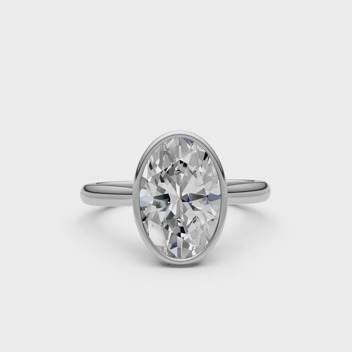 Ray Oval Lab Created Diamond Bezel Engagement Ring