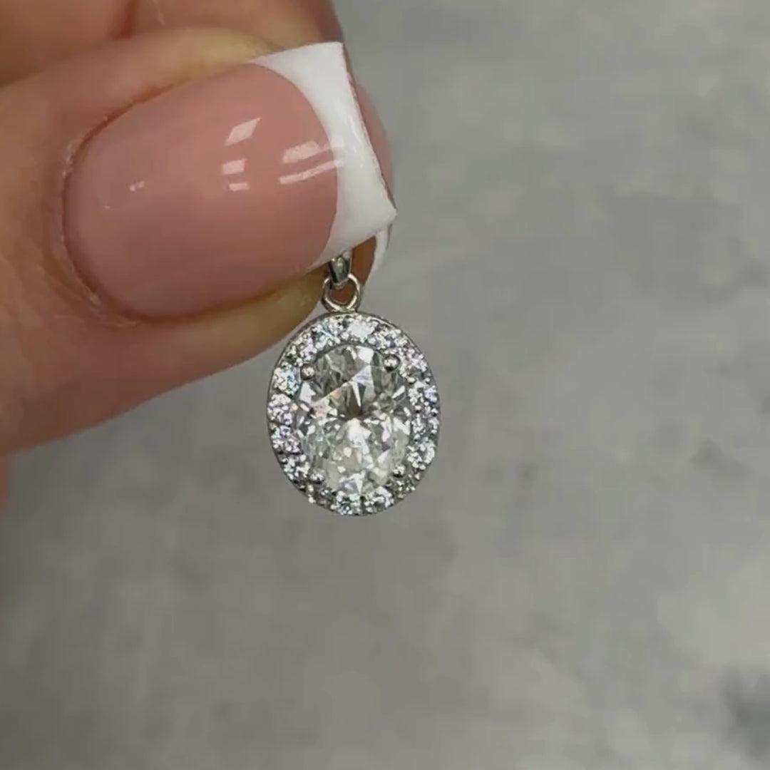 Ready to Ship  1.5ct Oval Moissanite & Diamond Pendant in White Gold