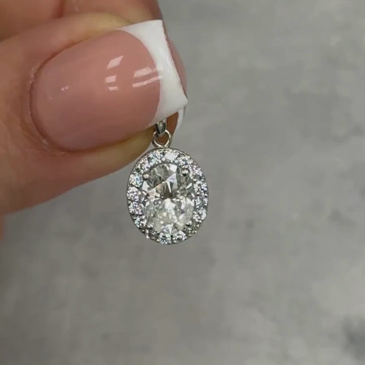Ready to Ship  1.5ct Oval Moissanite & Diamond Pendant in White Gold