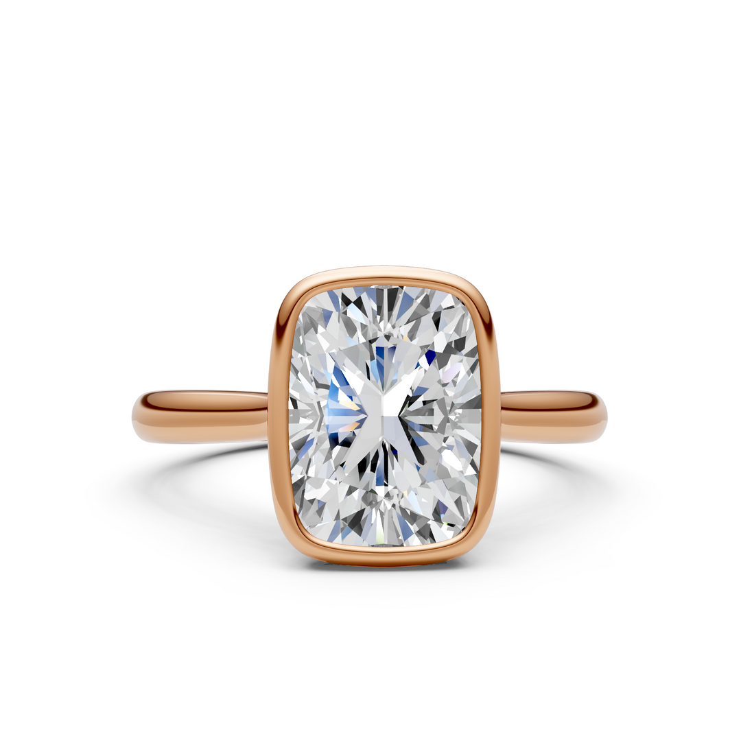 Ray Elongated Cushion Cut Lab Created Diamond Bezel Engagement Ring