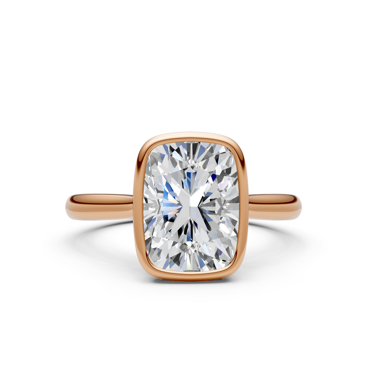 Ray Elongated Cushion Cut Lab Created Diamond Bezel Engagement Ring