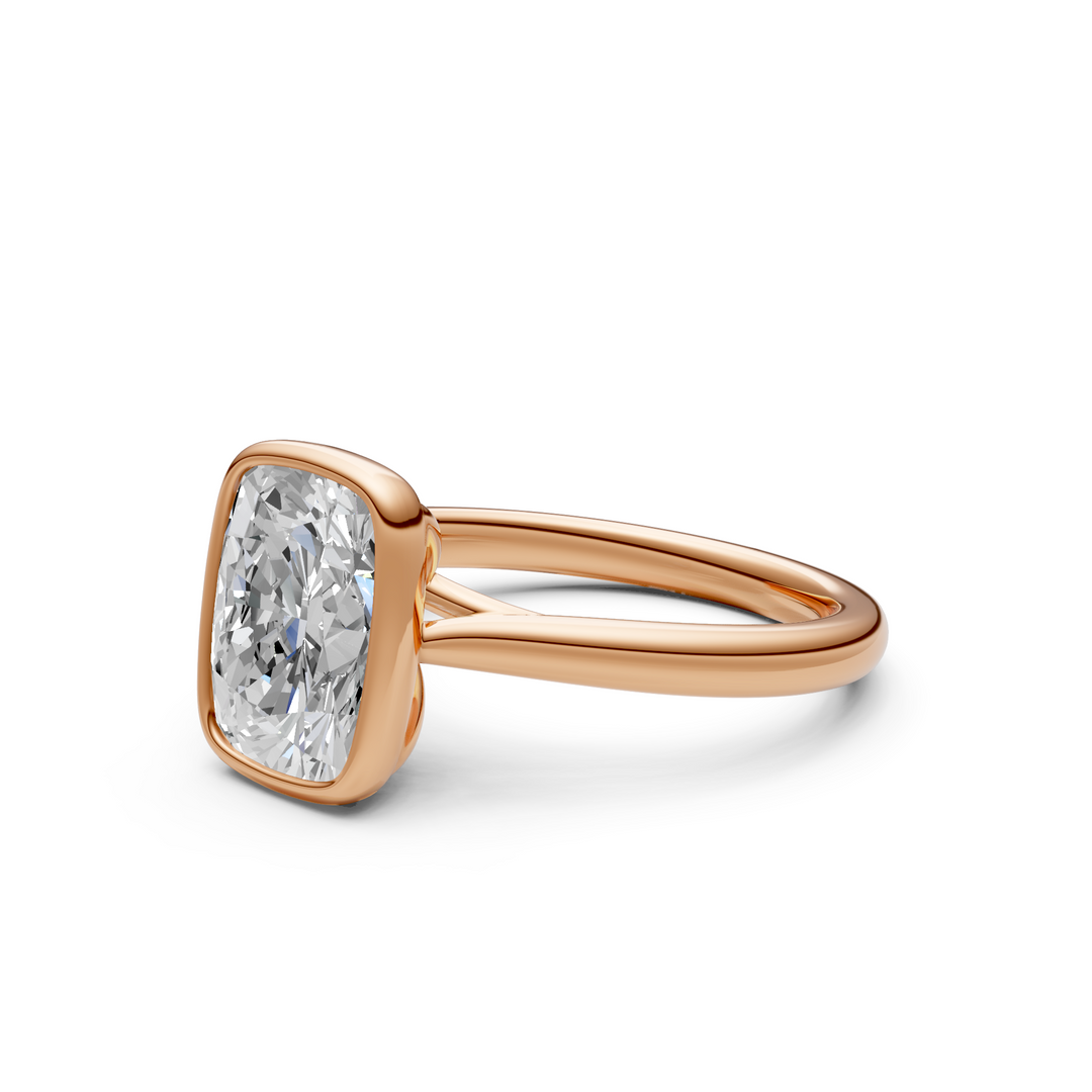 Ray Elongated Cushion Cut Lab Created Diamond Bezel Engagement Ring