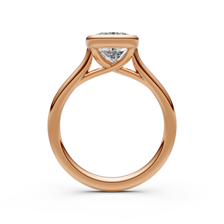 Ray Elongated Cushion Cut Lab Created Diamond Bezel Engagement Ring