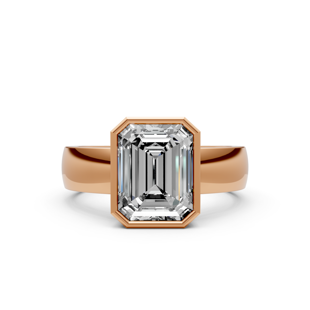 Susan Emerald/ Radiant Cut Lab created diamond Bezel Engagement Ring
