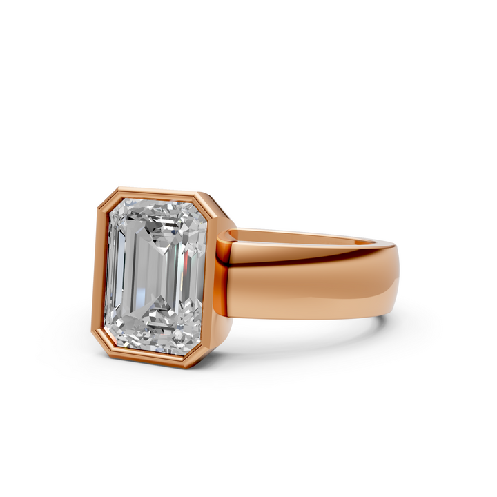 Susan Emerald/ Radiant Cut Lab created diamond Bezel Engagement Ring