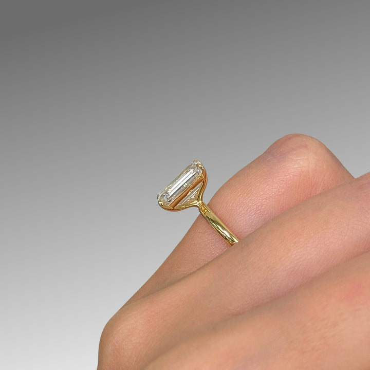 Ready to Ship  Eden 3.03ct D/VVS1 Emerald Cut Lab Created Diamond Engagement Ring in 18k Yellow Gold