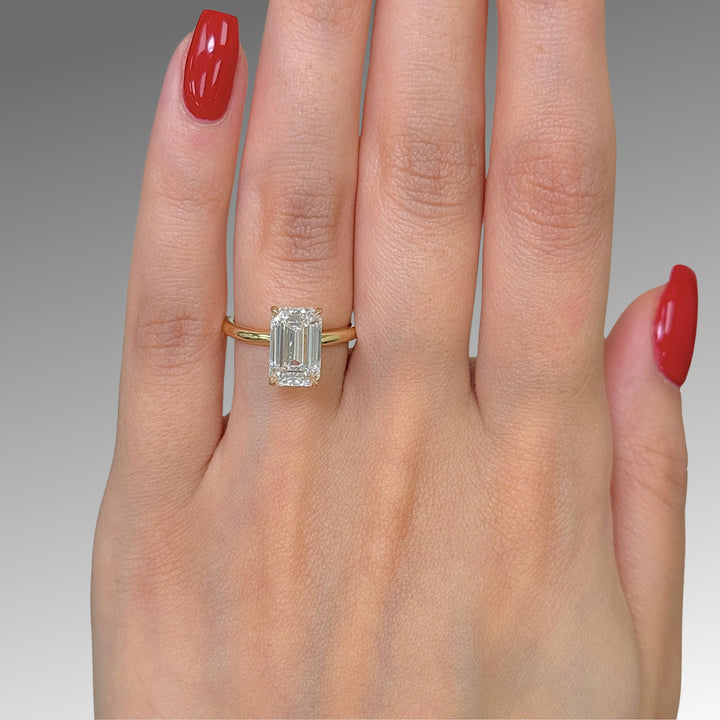 Ready to Ship  Eden 3.03ct D/VVS1 Emerald Cut Lab Created Diamond Engagement Ring in 18k Yellow Gold