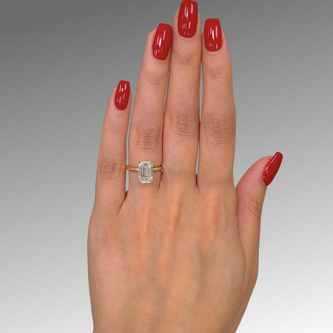 Ready to Ship  Eden 3.03ct D/VVS1 Emerald Cut Lab Created Diamond Engagement Ring in 18k Yellow Gold