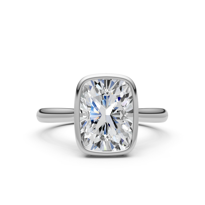 Ray Elongated Cushion Cut Lab Created Diamond Bezel Engagement Ring