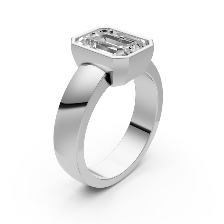 Susan Emerald/ Radiant Cut Lab created diamond Bezel Engagement Ring
