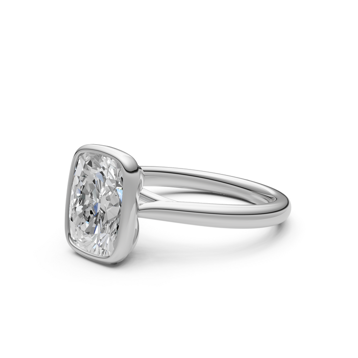Ray Elongated Cushion Cut Lab Created Diamond Bezel Engagement Ring