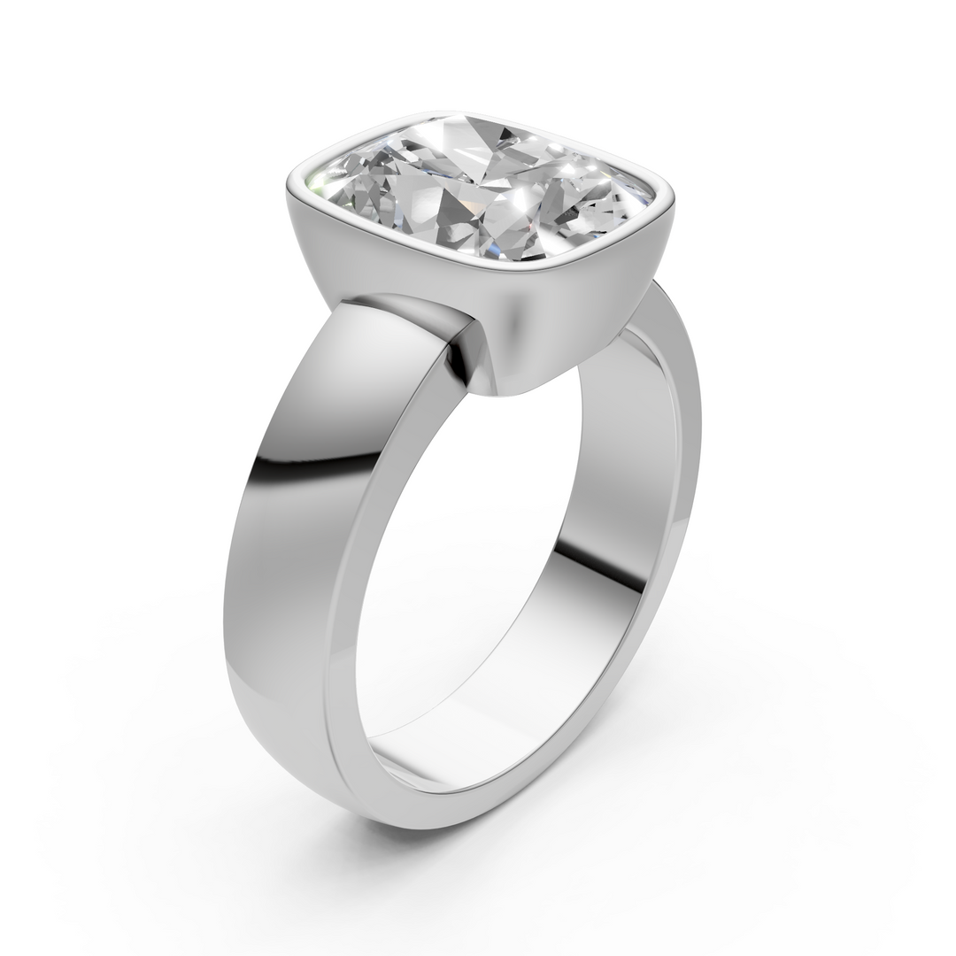 Susan Elongated Cushion Cut Lab created diamond Bezel Engagement Ring