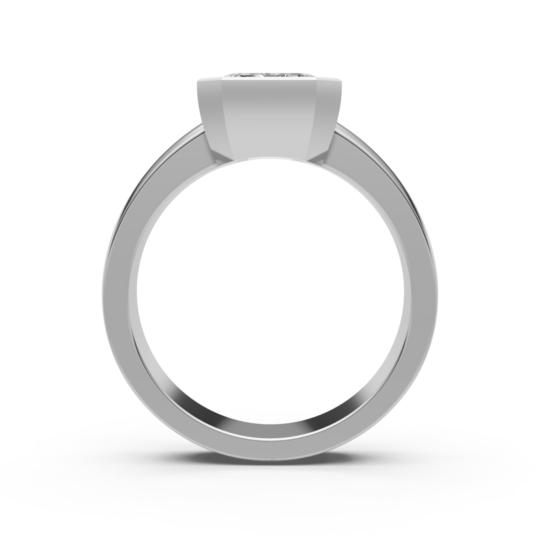 Susan Emerald/ Radiant Cut Lab created diamond Bezel Engagement Ring