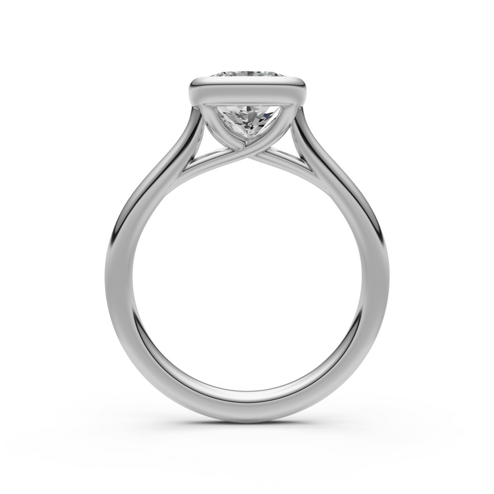 Ray Elongated Cushion Cut Lab Created Diamond Bezel Engagement Ring
