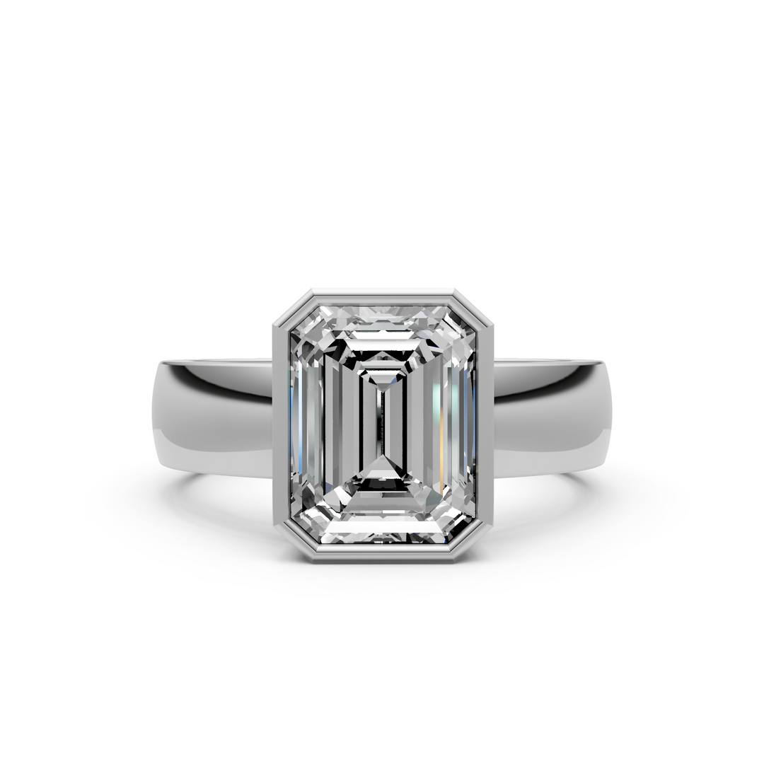 Susan Emerald/ Radiant Cut Lab created diamond Bezel Engagement Ring