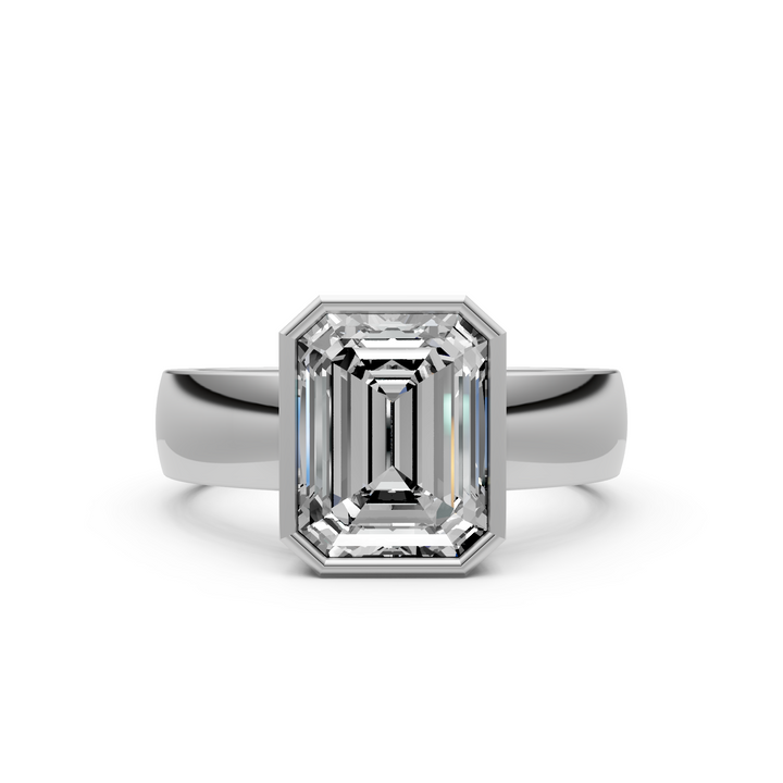 Susan Emerald/ Radiant Cut Lab created diamond Bezel Engagement Ring