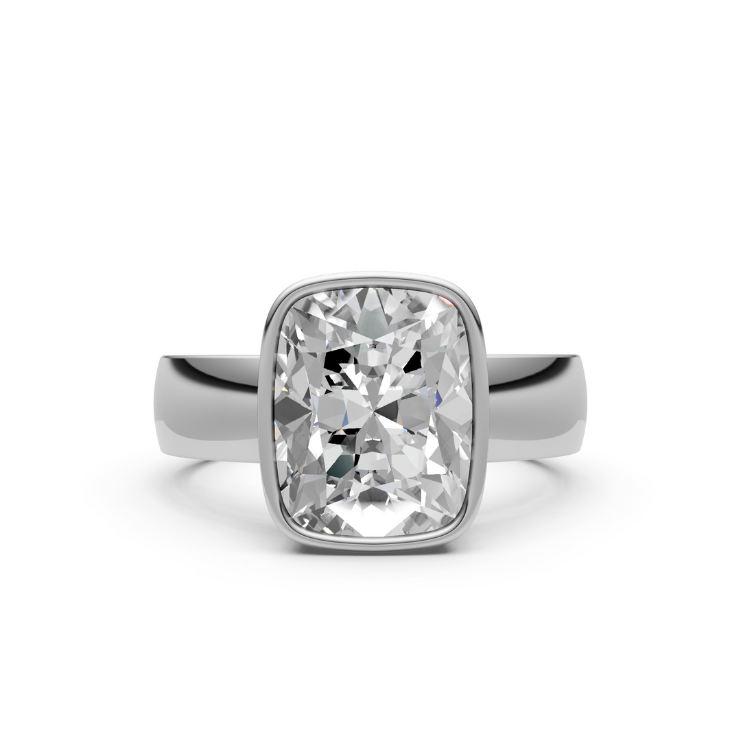 Susan Elongated Cushion Cut Lab created diamond Bezel Engagement Ring