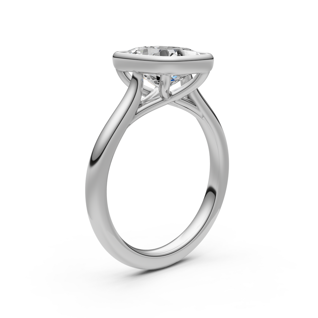 Ray Elongated Cushion Cut Lab Created Diamond Bezel Engagement Ring
