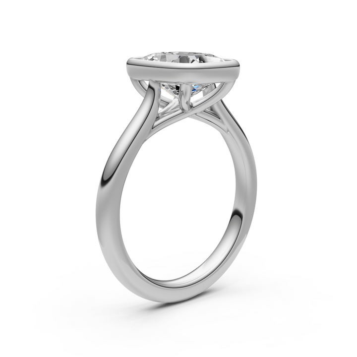 Ray Elongated Cushion Cut Lab Created Diamond Bezel Engagement Ring