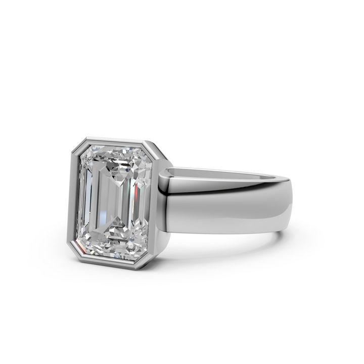 Susan Emerald/ Radiant Cut Lab created diamond Bezel Engagement Ring