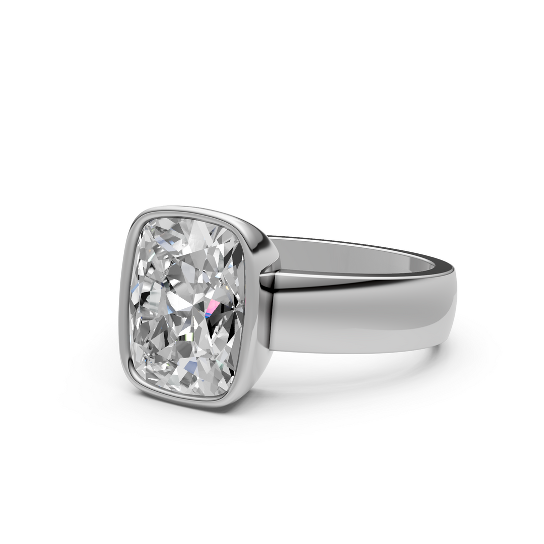 Susan Elongated Cushion Cut Lab created diamond Bezel Engagement Ring