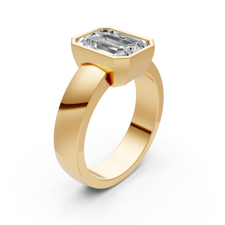 Susan Emerald/ Radiant Cut Lab created diamond Bezel Engagement Ring