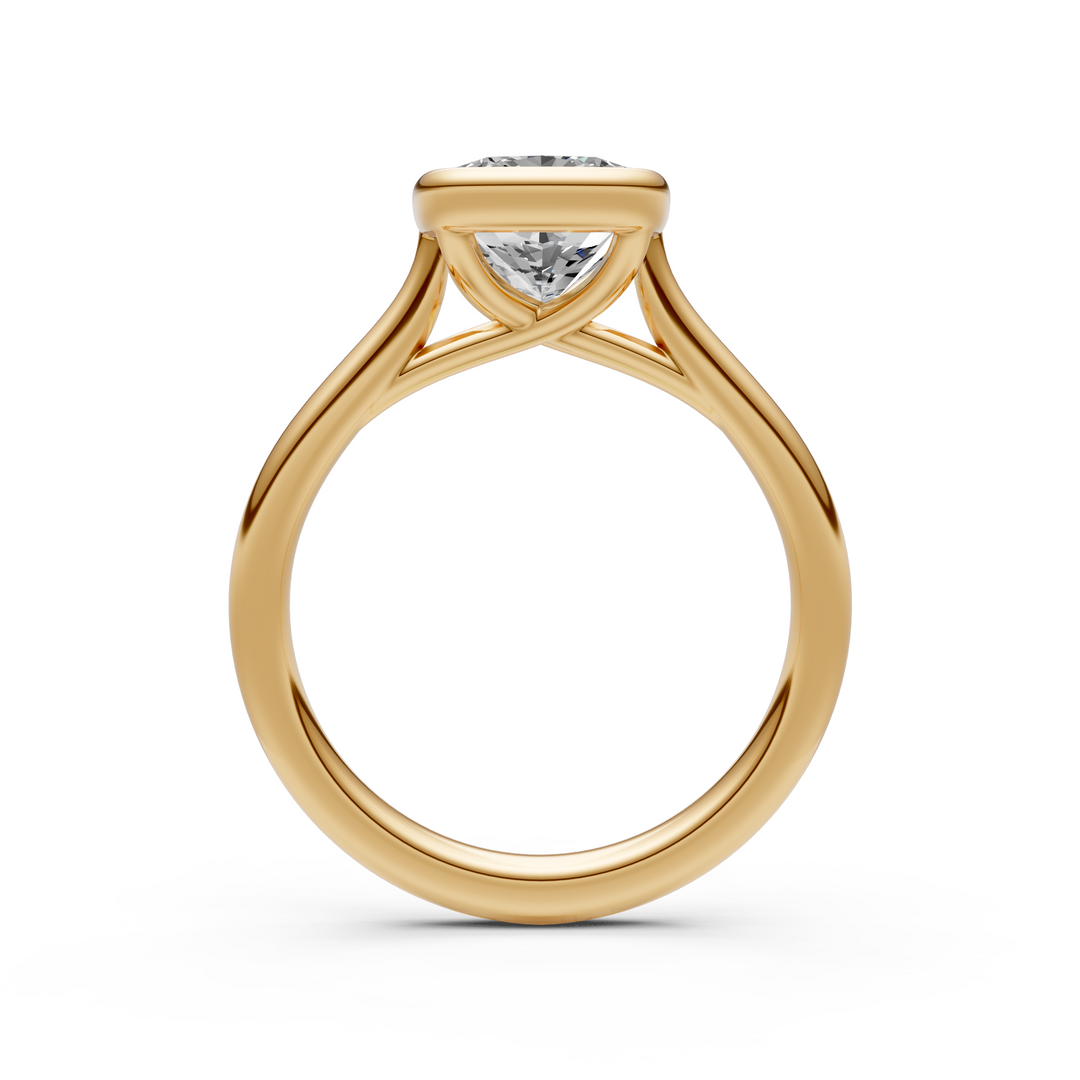 Ray Elongated Cushion Cut Lab Created Diamond Bezel Engagement Ring