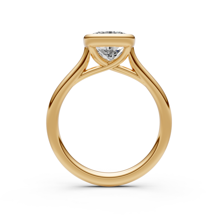 Ray Elongated Cushion Cut Lab Created Diamond Bezel Engagement Ring
