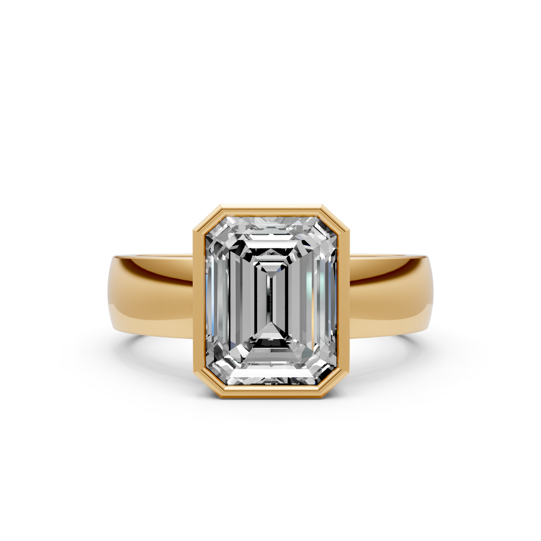 Susan Emerald/ Radiant Cut Lab created diamond Bezel Engagement Ring