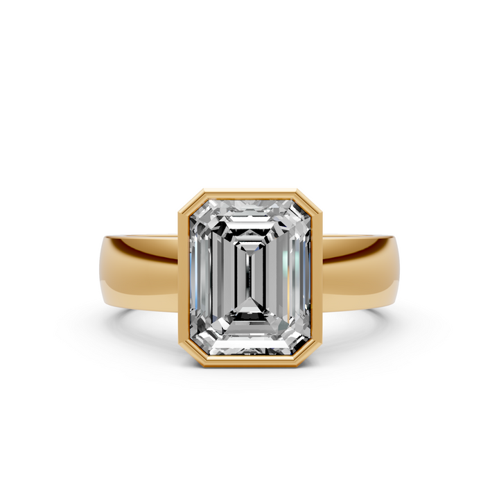 Susan Emerald/ Radiant Cut Lab created diamond Bezel Engagement Ring