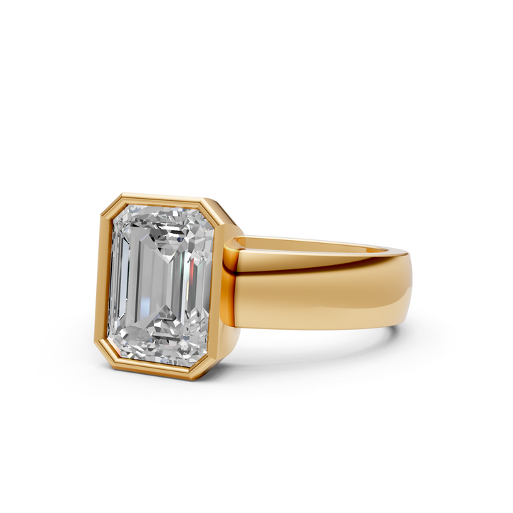 Susan Emerald/ Radiant Cut Lab created diamond Bezel Engagement Ring