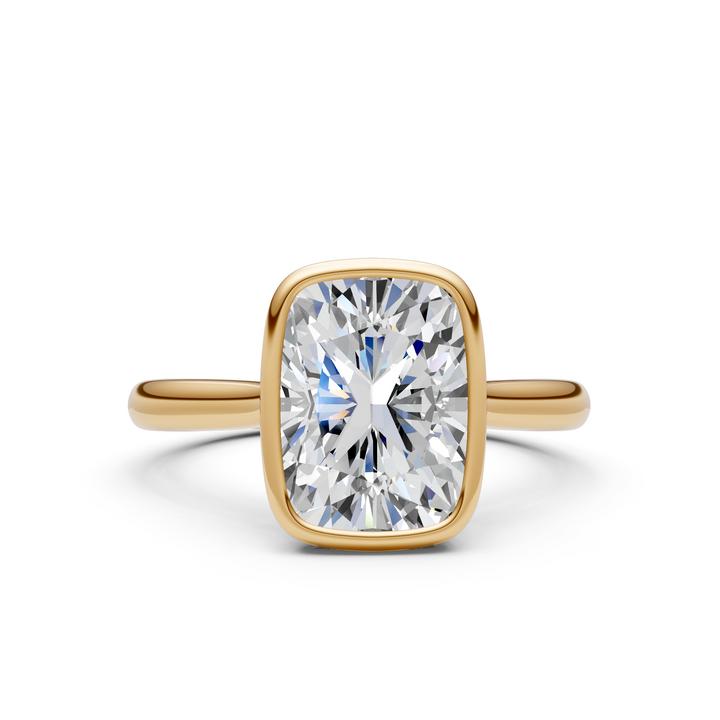 Ray Elongated Cushion Cut Lab Created Diamond Bezel Engagement Ring