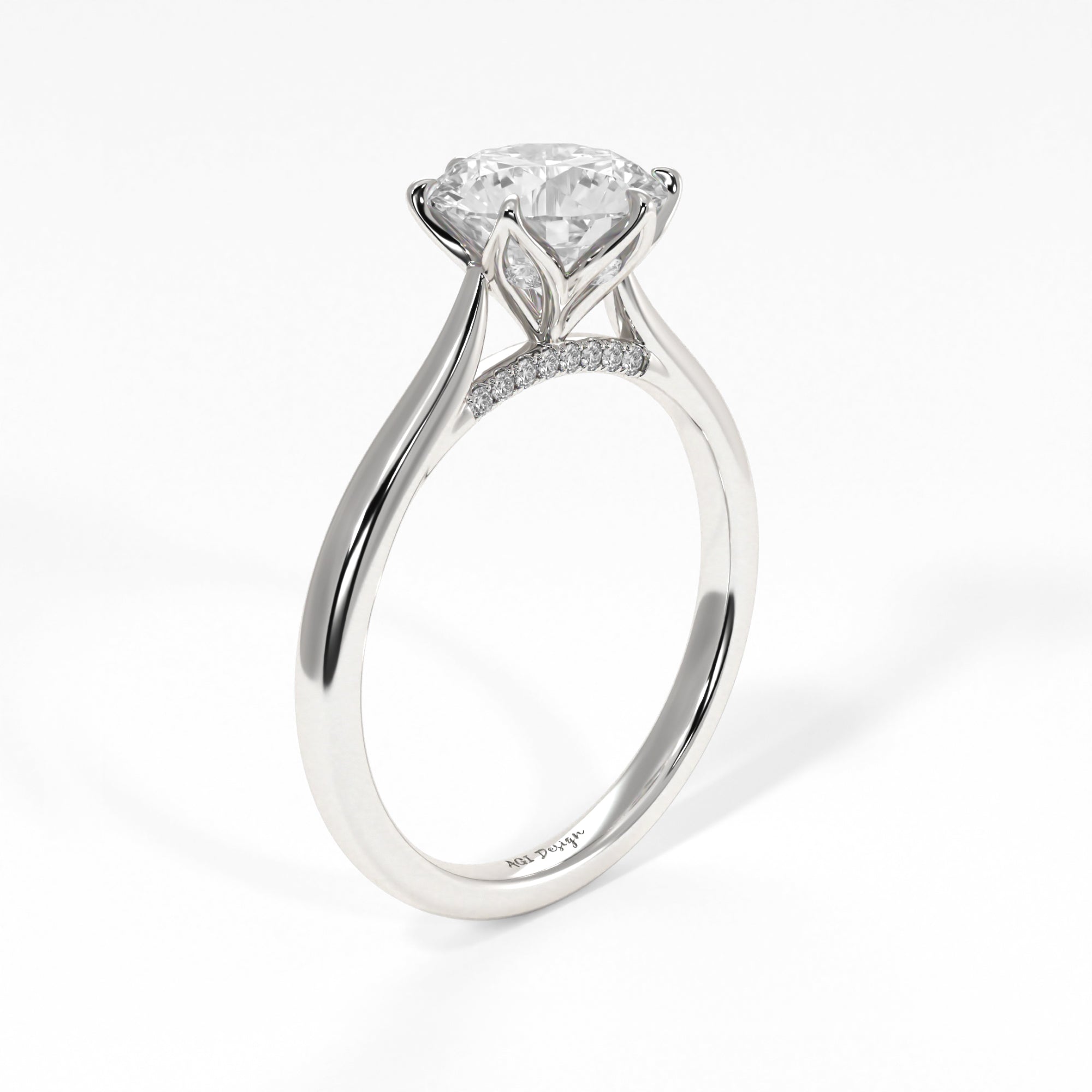 Nora Round Moissanite Tulip Engagement Ring AGI Design