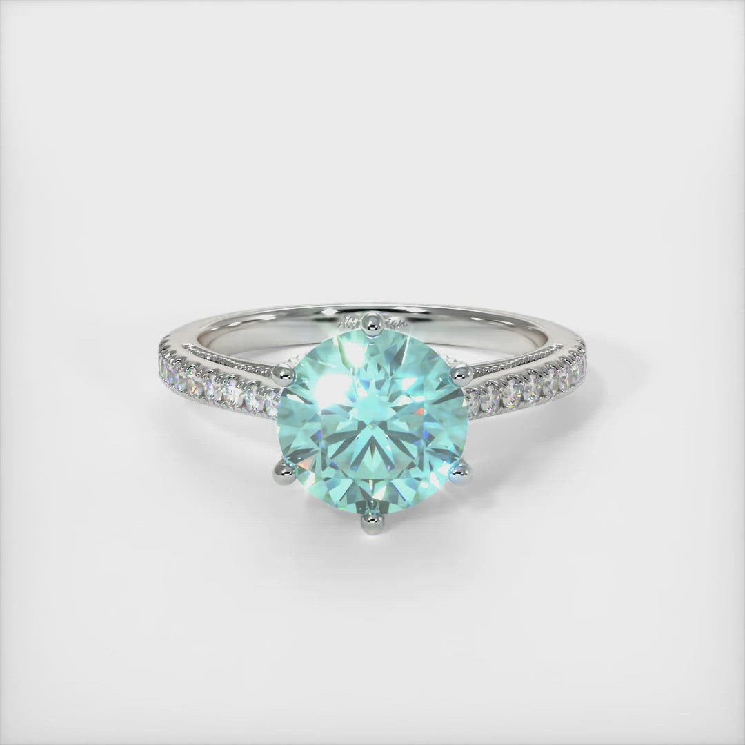 Zoe Round Aqua-Teal Moissanite Engagement Ring