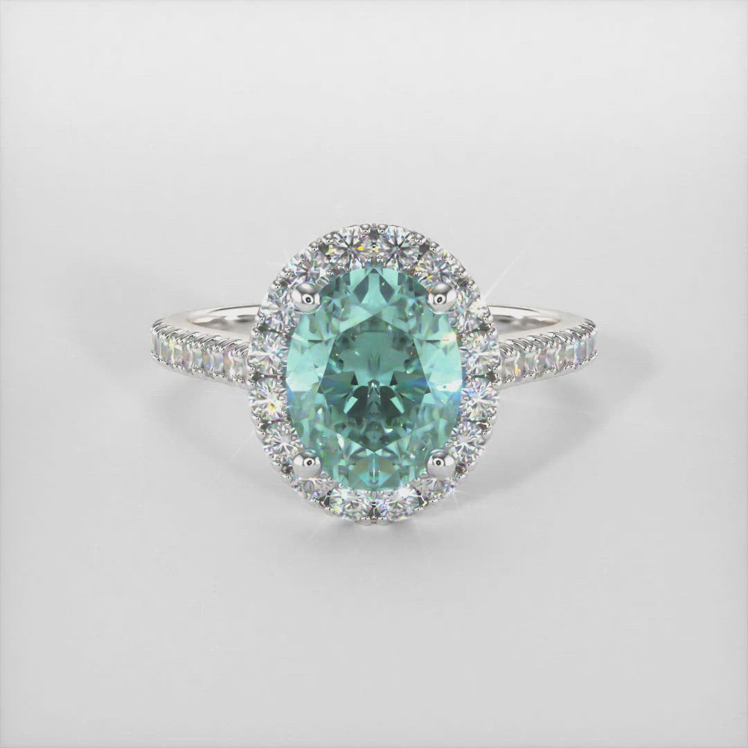Emory Oval Aqua-Teal Moissanite Engagement Ring